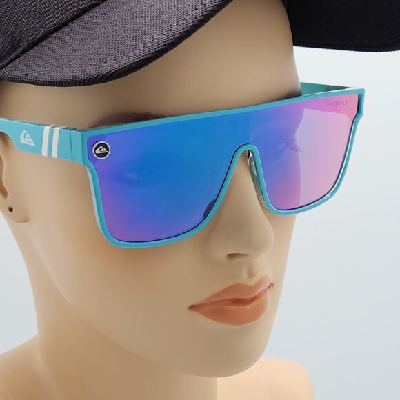 Quiksilver Shield Sunglasses Electric Blue Frame Flash Blue-Purple Mirror Lens - Picture 3 of 12